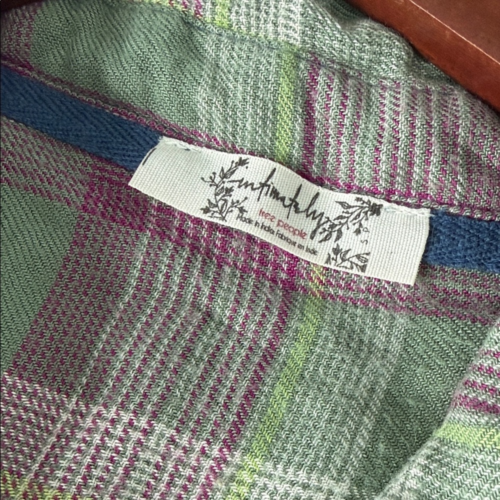 Intimately by Free People Plaid Button Down Shirt - Green and Purple - Picture 3 of 10